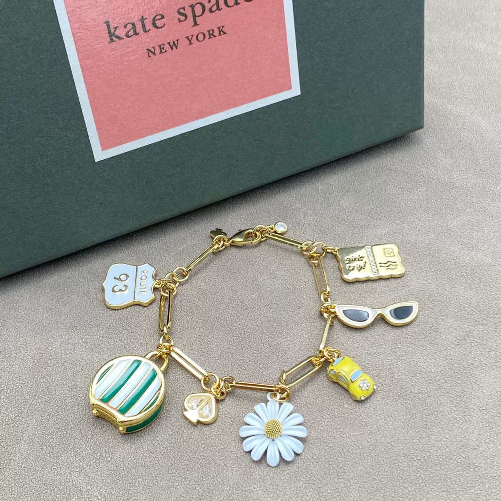 kate spade Enamel Inlay Glasses Car Daisy 3D Heart Multi Charm Bracelet